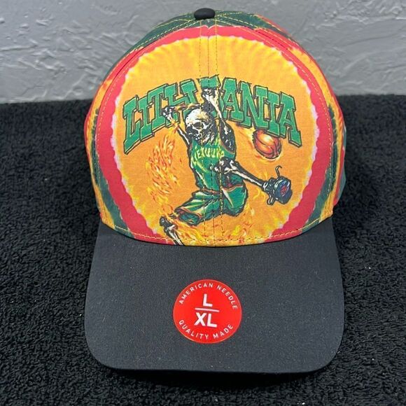 🔥🏀 Liquid Blue Grateful Dead Lithuania Skeleton Basketball Fitted Flex Fit Hat - Picture 1 of 8